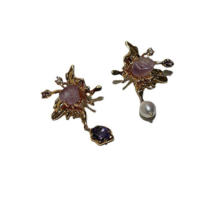 1 Piece 1 Pair Elegant Flower Copper Inlay Women'S Earrings Necklace