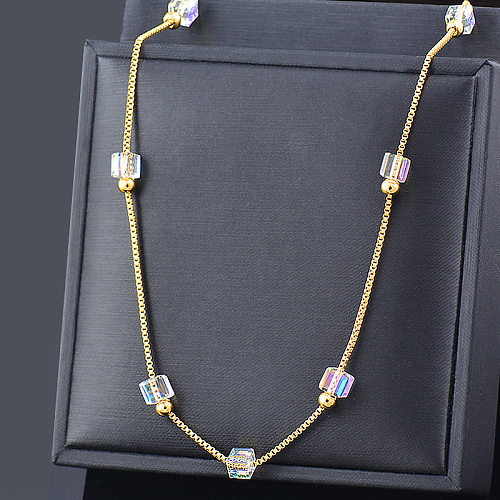 Retro-geometrische Titan-Stahl-Inlay-Kristall-Armband-Halskette für Damen