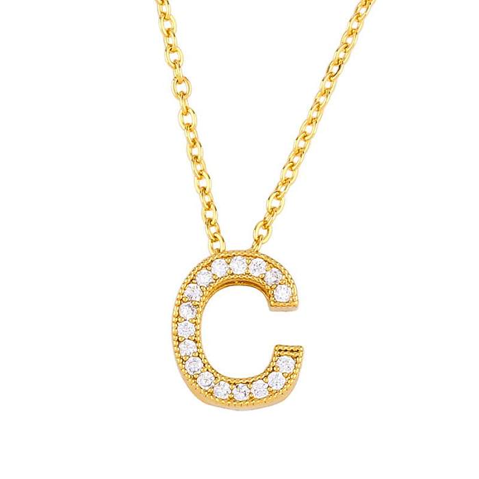Fashion Letter Copper Gold Plated Zircon Necklace