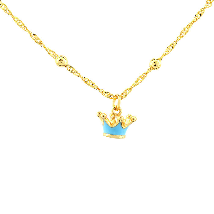 Cute Simple Style Crown Copper 18K Gold Plated Pendant Necklace In Bulk