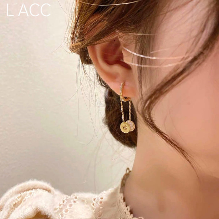1 Paar moderne Ohrringe mit einfarbiger Beschichtung und Inlay aus Kupfer mit künstlichen Edelsteinen und vergoldeten Ohrringen