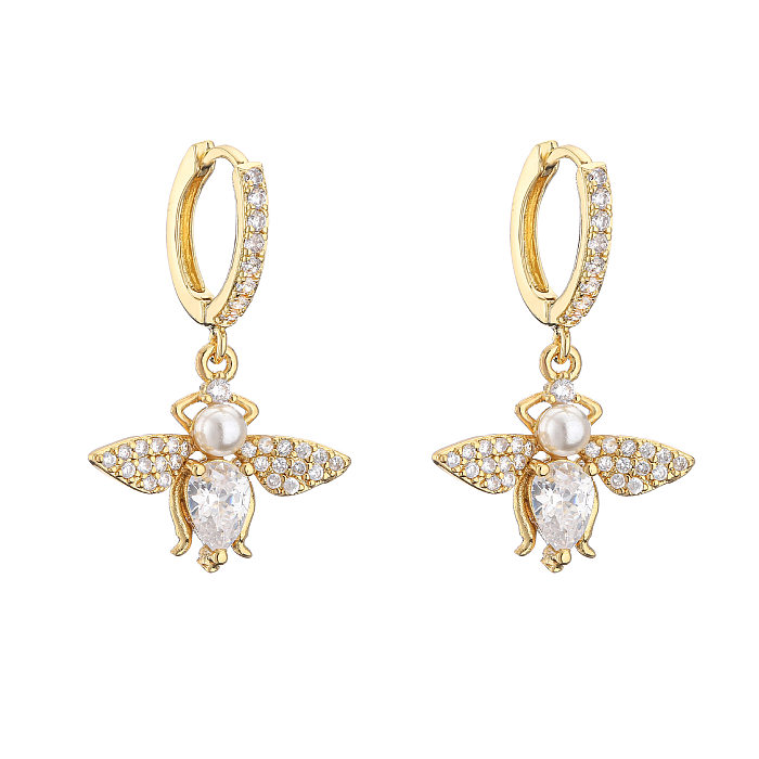Boucles d'oreilles fines incrustées de Zircon, petits cercles, cristaux colorés, pendentif cœur abeille sirène