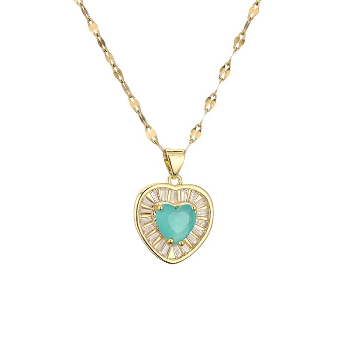 1 Piece Fashion Heart Shape Copper Inlay Zircon Pendant Necklace