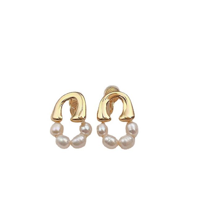 1 Pair Fairy Style U Shape Plating Freshwater Pearl Copper 14K Gold Plated Ear Cuffs