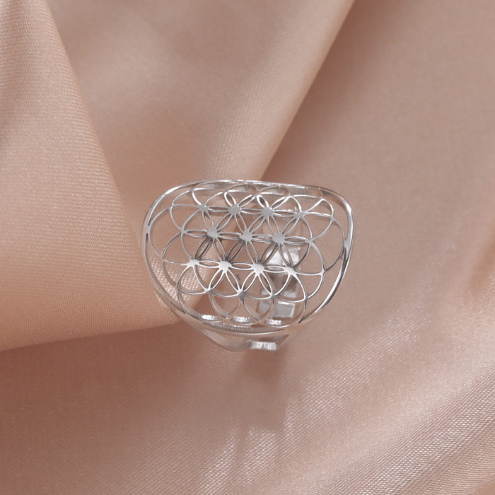 Casual Simple Style Flower Stainless Steel Open Ring In Bulk