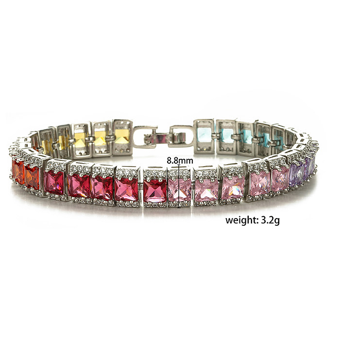 Luxurious Cool Style Shiny Color Block Square Copper Plating Inlay Zircon 18K Gold Plated Tennis Bracelet