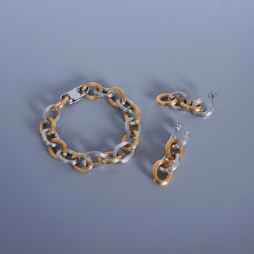 Retro-Armbänder mit ovaler Titanstahlbeschichtung und 18-Karat-Vergoldung