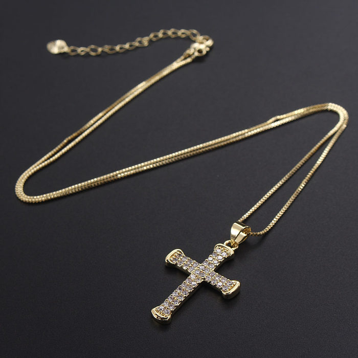 IG Style Hip-Hop Cool Style Cross Copper Gold Plated Zircon Pendant Necklace In Bulk