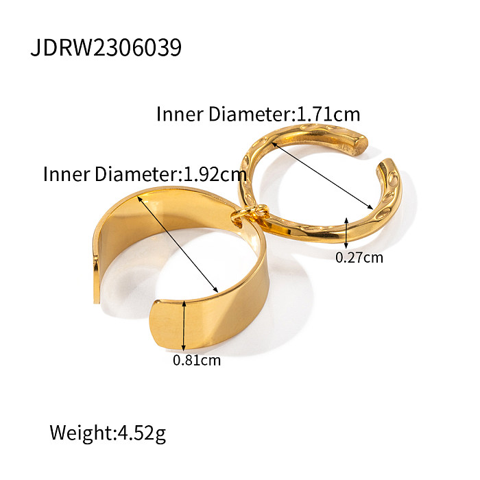 Anéis abertos banhados a ouro 18K de aço inoxidável irregular estilo IG