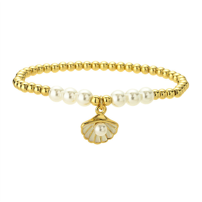 Bracelets plaqués or de placage de cuivre de perle artificielle de coquille de plage