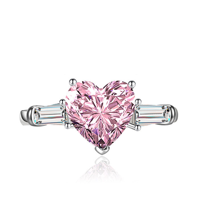 Fashion Pink Heart-Shaped Full Rhinestone Zircon Open Ring Copper