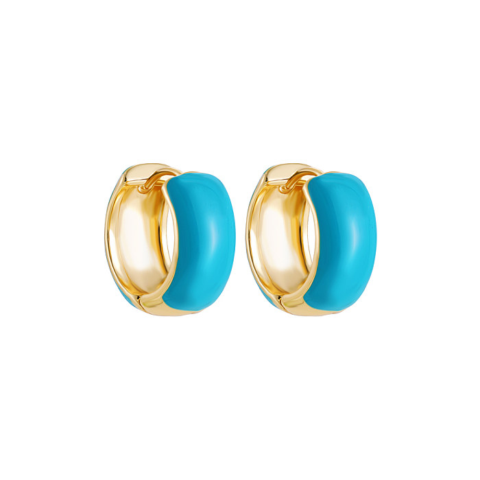 Simple Style Round Copper Hoop Earrings Enamel Copper Earrings 1 Pair
