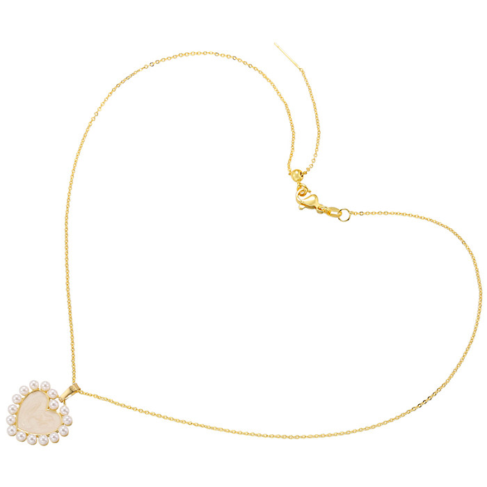 Casual elegante estilo simples formato de coração cobre 18K banhado a ouro colar com pingente de pérolas artificiais a granel