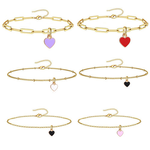 Tobillera con pulseras de acero inoxidable con forma de corazón a la moda, 1 pieza