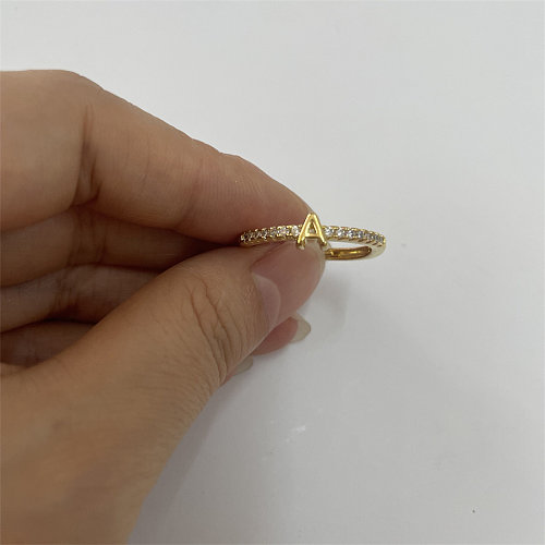 Cute Simple Style Commute Letter Copper Plating Inlay Zircon 14K Gold Plated White Gold Plated Open Rings