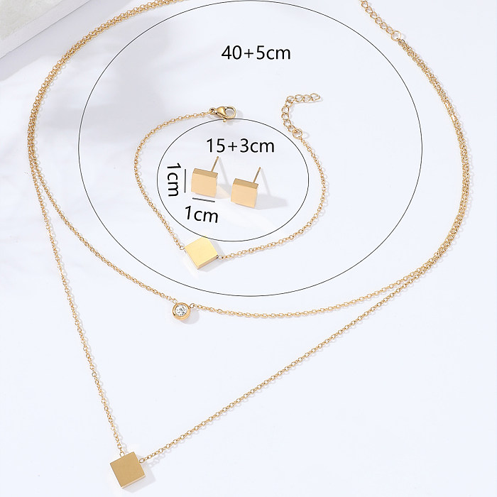 Simple Stainless Steel 18K Gold Plated Sugar Double Layer Necklace Bracelet Set