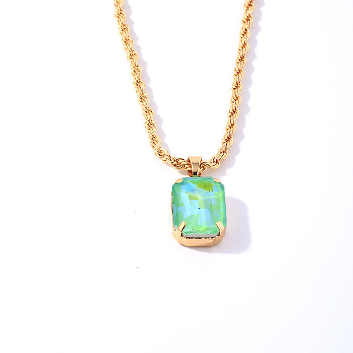 Simple Style Rectangle Copper Inlay Zircon Pendant Necklace