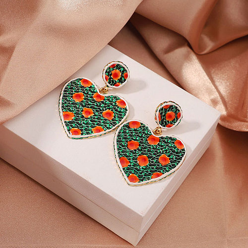 1 Pair Retro Sweet Heart Shape Painted Enamel Plating Copper 18K Gold Plated Drop Earrings