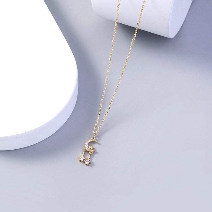 1 Piece Fashion Star Moon Copper Plating Inlay Zircon Pendant Necklace