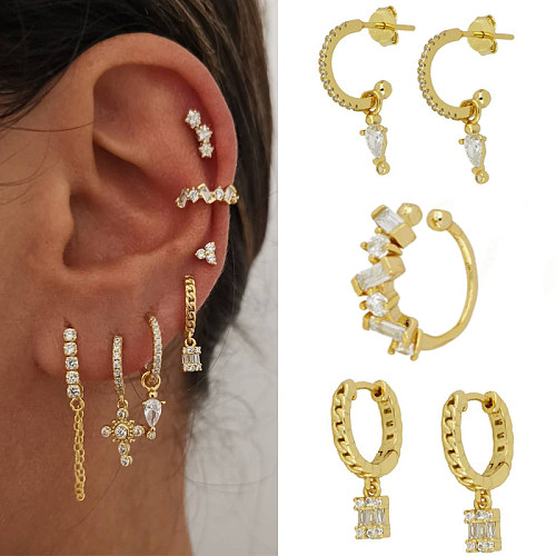 Boucles d'oreilles géométriques en cuivre pour femmes, plaquées or, incrustées de Zircon, boucles d'oreilles en cuivre