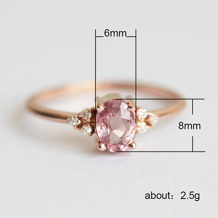 Nova joia de cobre rosa zircão anel em forma de ovo simulação anel de noivado de diamante