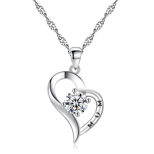 MAMA Heart Shape Copper Inlay Zircon Necklace
