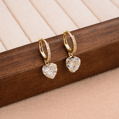 1 Pair Elegant Heart Shape Plating Inlay Copper Zircon 14K Gold Plated Earrings