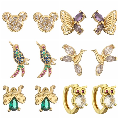 1 Pair Elegant Streetwear Water Droplets Snake Plating Inlay Copper Zircon Gold Plated Ear Studs