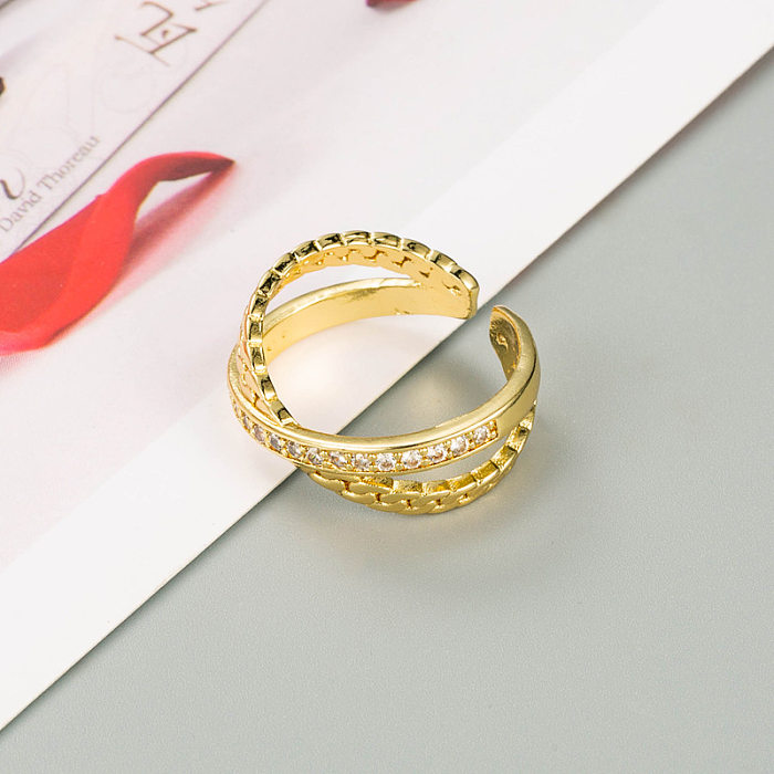 Fashion Geometry Pattern Star Heart Copper Micro-Inlaid Zircon Ring