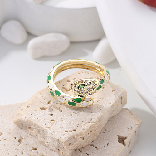 Retro Streetwear Snake Copper Inlay Zircon Open Rings