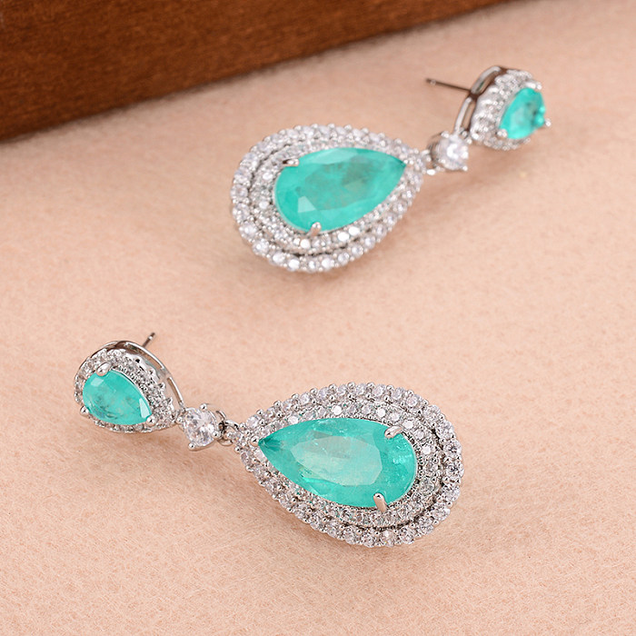 1 Pair Elegant Water Droplets Plating Inlay Copper Zircon Drop Earrings