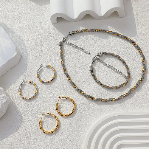 Casual Simple Style Classic Style Solid Color Stainless Steel Polishing Plating Gold Plated Jewelry Set