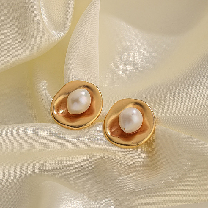 1 Pair Simple Style Roman Style Geometric Inlay Copper Freshwater Pearl Ear Studs