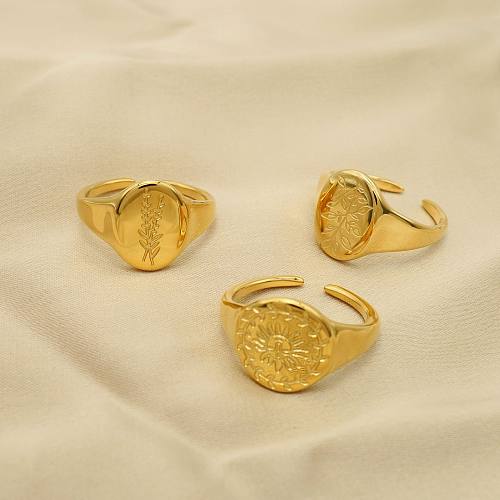 Simple Style Leaf Titanium Steel Gold Plated Open Ring