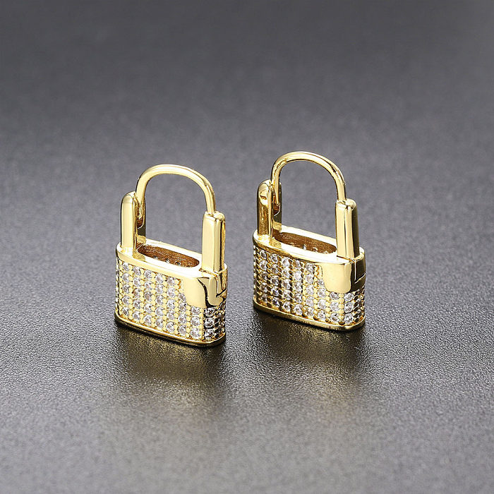 Boucles d'oreilles pendantes en Zircon, serrure à la mode, placage de cuivre, incrustation, 1 paire