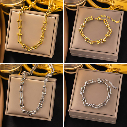 Bracelets et boucles d'oreilles en titane et acier, Style Simple et décontracté, couleur unie, chaîne plaquée en acier, collier
