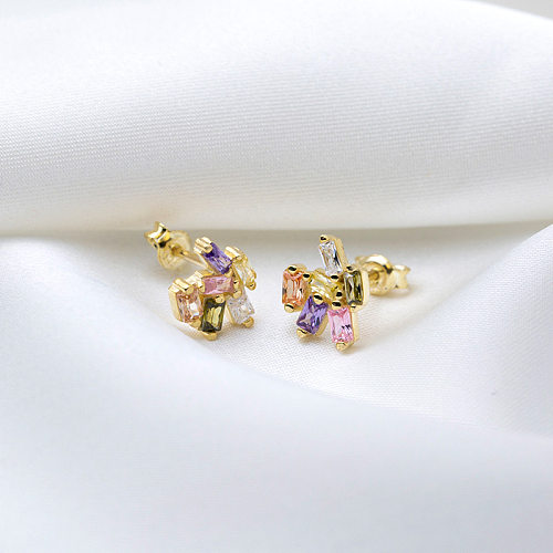 1 Pair Casual Simple Style Rectangle Copper Plating Inlay Zircon Ear Studs