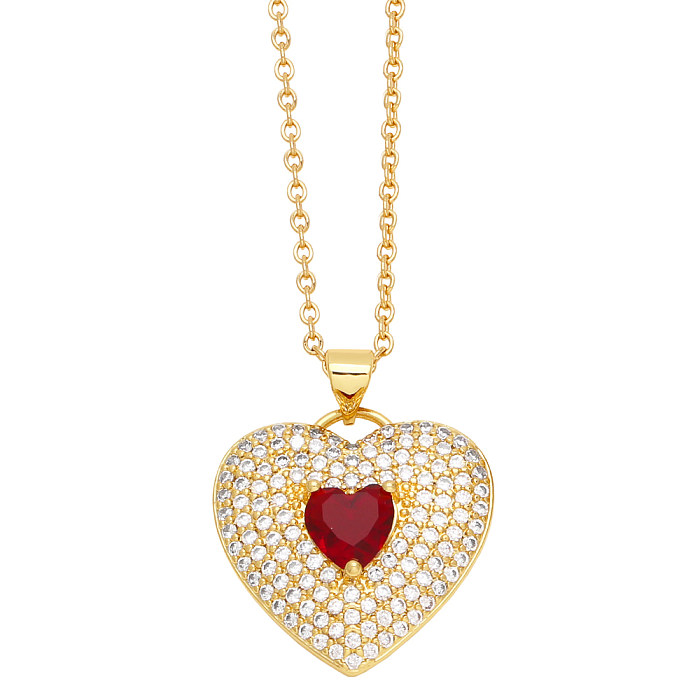 Colar com pingente de zircão banhado a ouro 18K em formato de coração elegante casual a granel