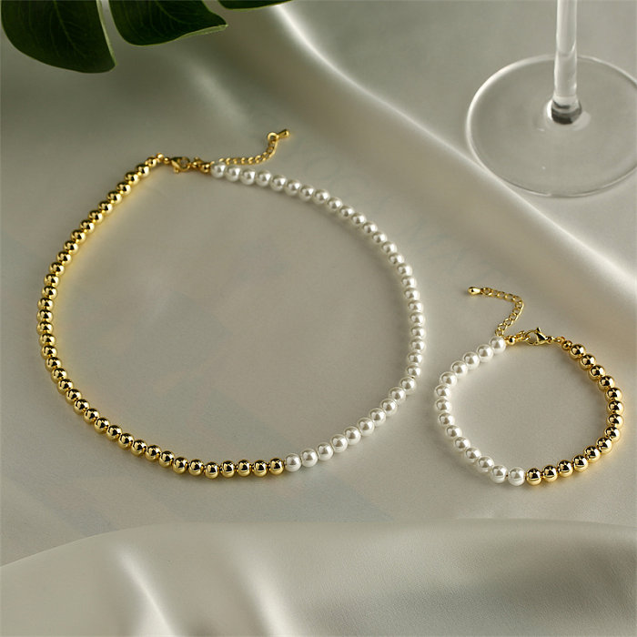 Collier de bracelets plaqués or de perles de cuivre rondes de style baroque