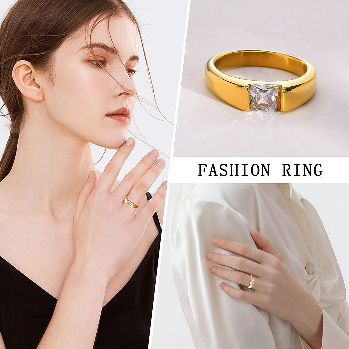 IG Style French Style Simple Style Simple Stainless Steel Plating Inlay Zircon 18K Gold Plated Rings