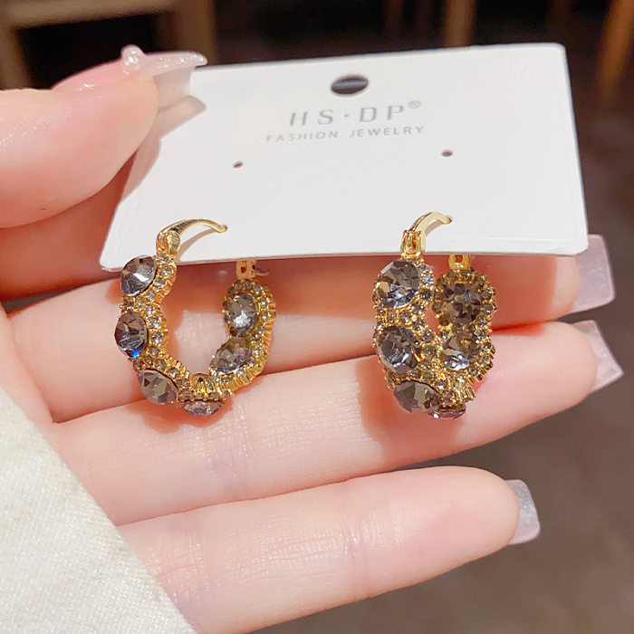 1 Paar elegante, süße, geometrische, einfarbige Kupfer-Opal-Zirkon-Ohrringe mit 14-Karat-Vergoldung