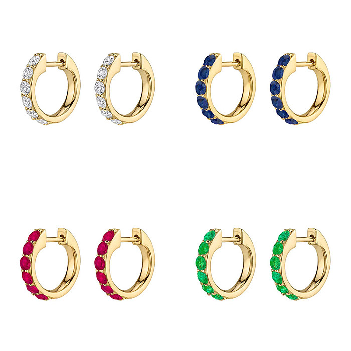 1 Paar INS-Stil, schlichter Stil, Kreis, Kupferbeschichtung, Inlay, Zirkon, vergoldete Ohrringe