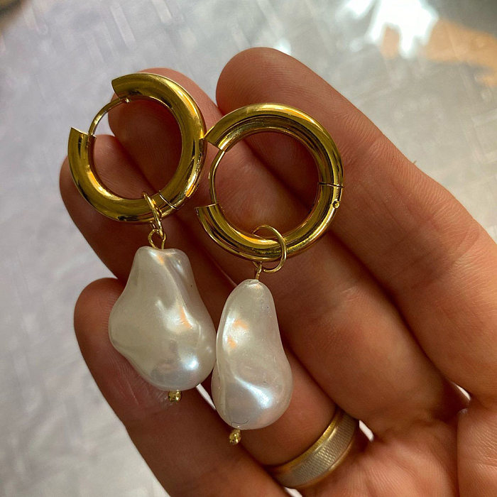 Fashion New Pearl Simple Geometric Shape Copper Ear Drop Jewelry