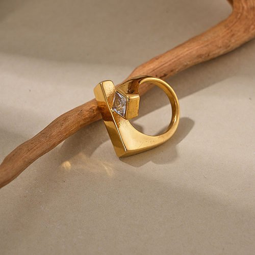 Atacado casual estilo moderno estilo simples retângulo de aço inoxidável incrustado anéis de zircão banhados a ouro