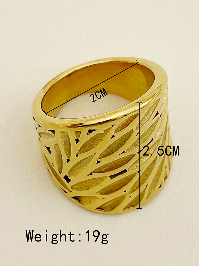 IG Style Simple Style Leaves Stainless Steel Gold Plated Wide Band Ring In Bulk