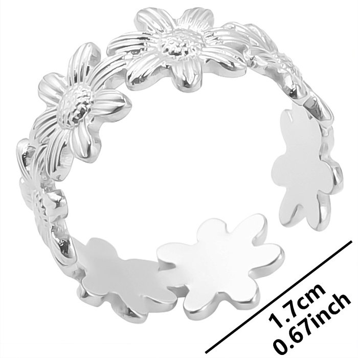 Wholesale Streetwear Flower Stainless Steel Open Ring