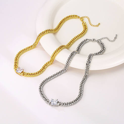 1 pièce Hip-Hop carré cuivre placage incrustation Zircon femmes Bracelets collier
