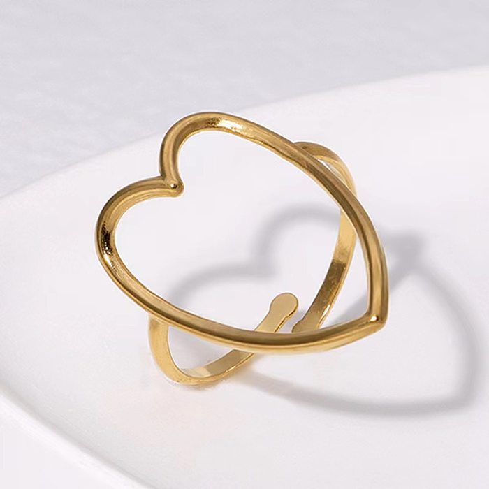 Simple Style Irregular Heart Shape Solid Color Titanium Steel Plating Open Rings