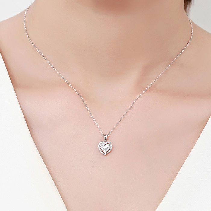 Fashion Heart Shape Copper Pendant Necklace Inlay Artificial Gemstones Copper Necklaces