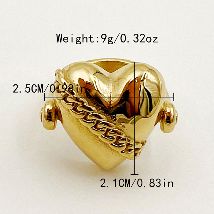Anéis banhados a ouro com revestimento de aço inoxidável em forma de coração romântico estilo vintage